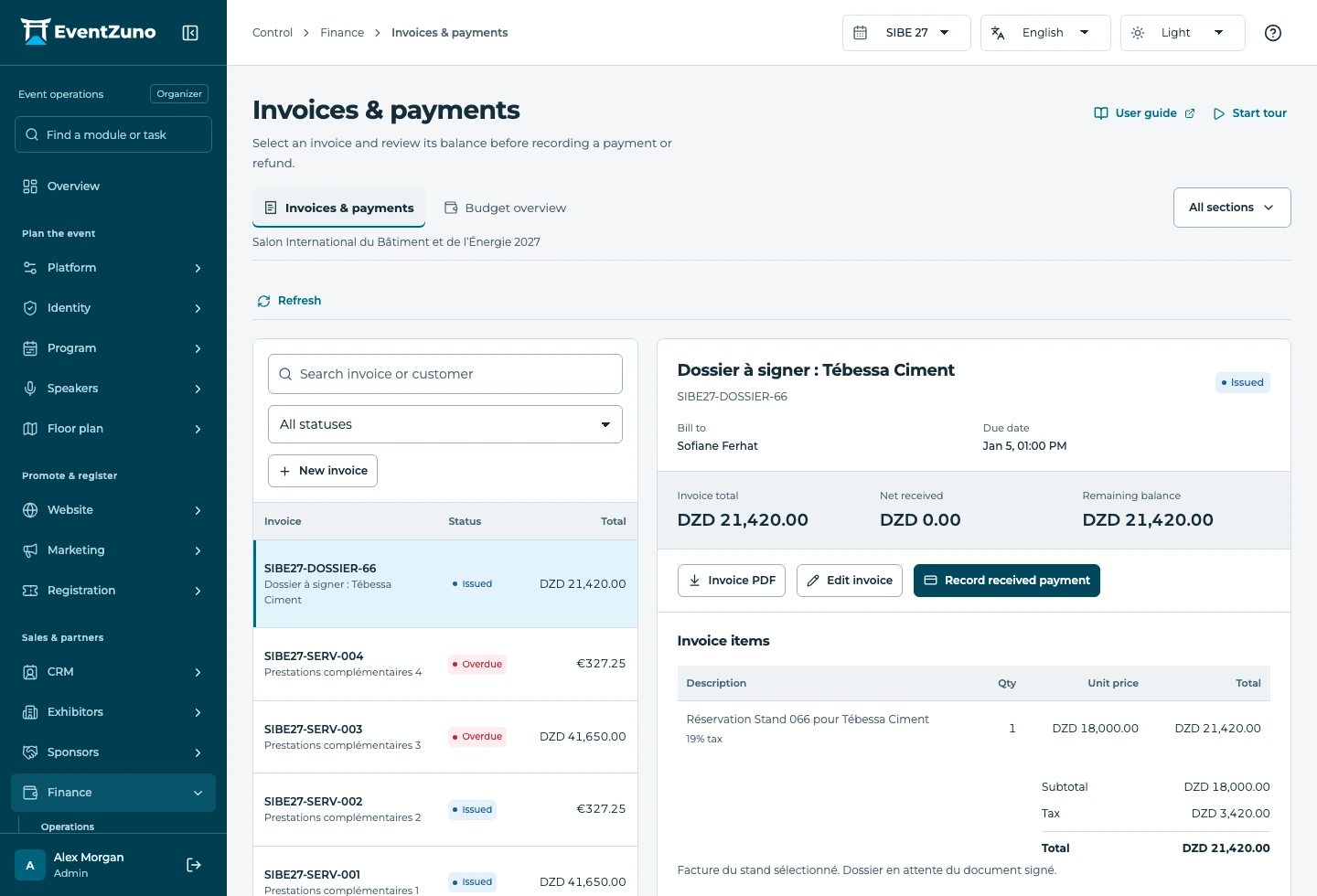 Inside EventZuno: Finance & invoices